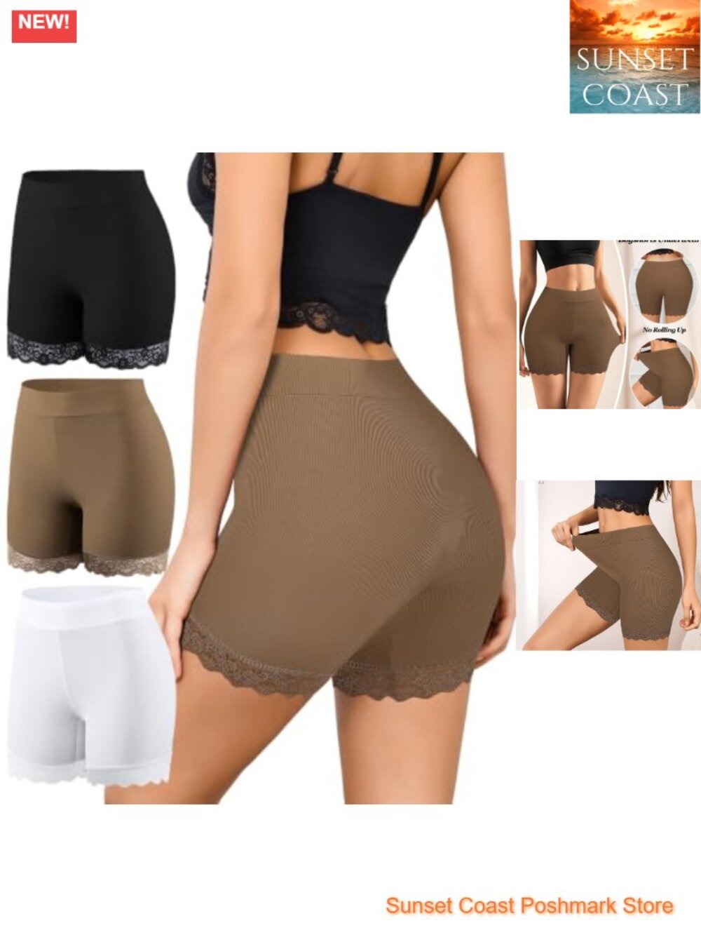 High Waisted Seamless Boyshorts Underwear Slip Shorts Anti-Chafing Lace